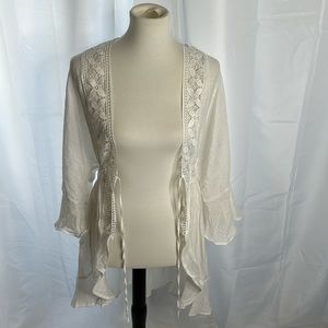 Crochet Lace Trim Ruffle Kimono